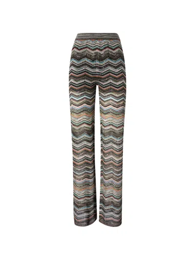 Missoni Zigzag-knit Sequin-embellished Trousers In Brown
