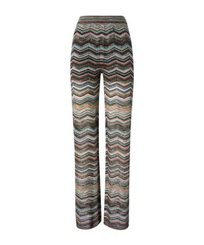 Missoni Zigzag-knit Sequin-embellished Trousers In Black