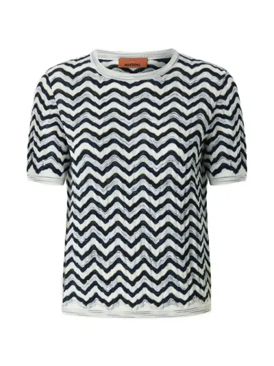 Missoni Zigzag-knit Short-sleeve Sweater In Black