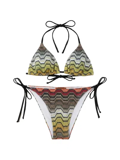Missoni Zigzag-knit Triangle Bikini In Green