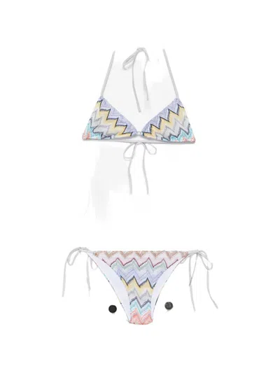 Missoni Zigzag-knit Triangle Bikini In Blue