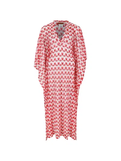 Missoni Zigzag-knit V-neck Dress In Red