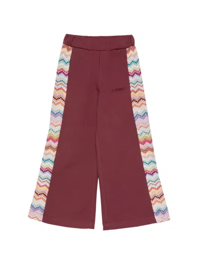 Missoni Kids' Zigzag-panel Logo-embroidered Track Pants In Red