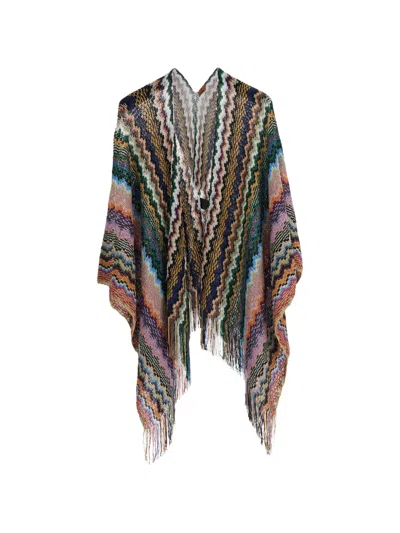 Missoni Zigzag-pattern Fringed Poncho In Multi