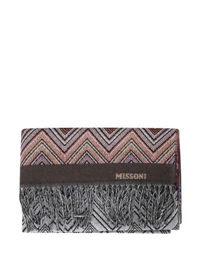 Missoni Zigzag-pattern Fringed Scarf In Brown