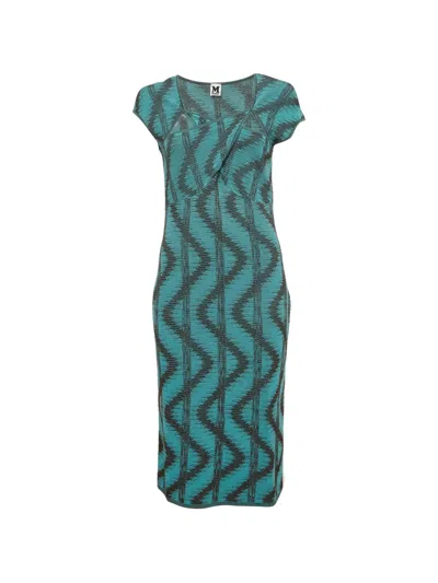 Pre-owned Missoni Zigzag-pattern Knit Midi Dress In Blue