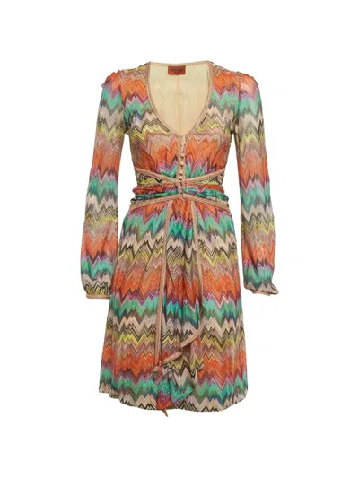 Pre-owned Missoni Zigzag-pattern Knit Midi Dress In Orange