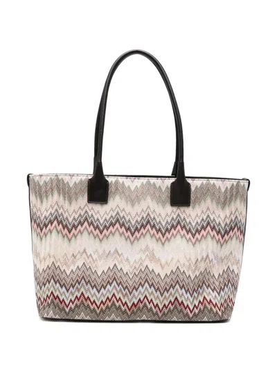 Missoni Zigzag-pattern Leather-trim Tote Bag In Multi