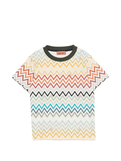 Missoni Kids' Zigzag-pattern Logo-detail Cotton T-shirt In Multi