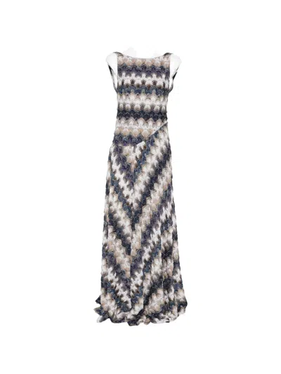 Missoni Zigzag-pattern Open-back Maxi Dress In Neutral