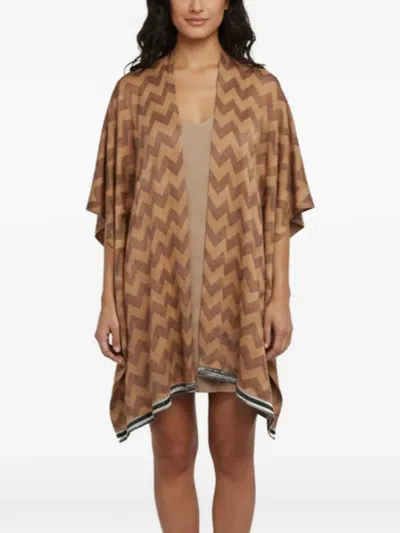 Pre-owned Missoni Zigzag-pattern Poncho In Neutral