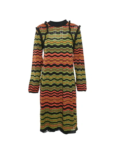 Pre-owned Missoni Zigzag-pattern Ruffle-detail Dress In Black