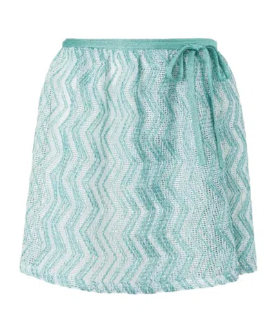 Missoni Zigzag-pattern Side-tie Mini Skirt In Blue