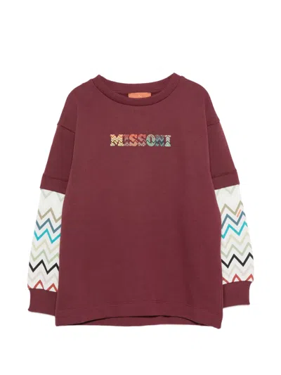 Missoni Kids' Zigzag-patterned Logo-embroidered Cotton Sweatshirt In Red