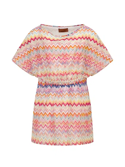 Missoni Kids' Zigzag-print Elasticated-waist Dress In Pink
