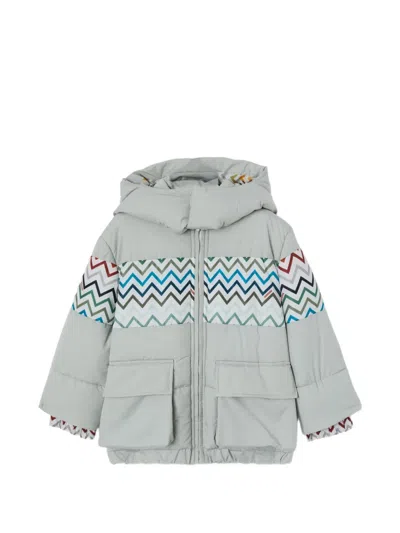 Missoni Kids' Zigzag-print Hooded Coat In Gray