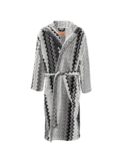 Missoni Zigzag-print Hooded Dressing Gown In Black