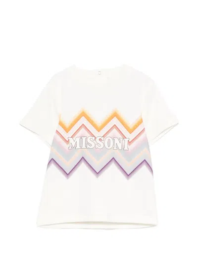 Missoni Babies' Zigzag-print Logo-detail Cotton T-shirt In White