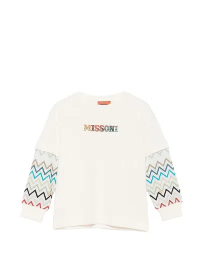 Missoni Kids' Zigzag-print Logo-patch Sweatshirt In Neutrals