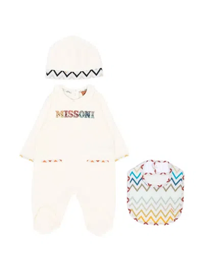 Missoni Babies' Zigzag-print Logo-print Pajamas Set In Neutral