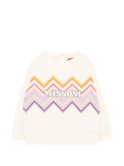Missoni Babies' Zigzag-print Logo-print Sweatshirt In Neutral