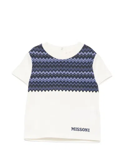 Missoni Babies' Zigzag-print Logo-print T-shirt In Brown
