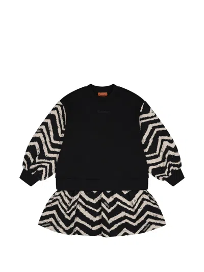Missoni Kids' Zigzag-print Long-sleeve Dress In Black