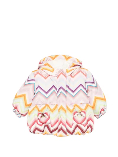Missoni Babies' Zigzag-print Padded Jacket In Pink