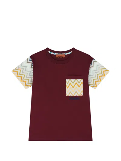 Missoni Kids' Zigzag-print Pocket-detail Cotton T-shirt In Red