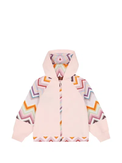 Missoni Kids' Zigzag-print Raglan-sleeve Hoodie In Pink