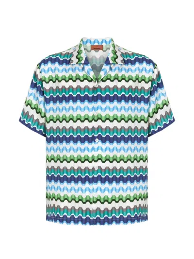 Missoni Zigzag-print Short-sleeve Shirt In Blue