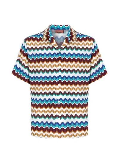 Missoni Zigzag-print Short-sleeve Shirt In Brown