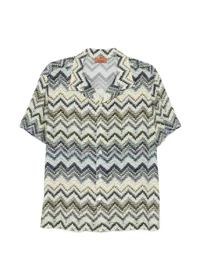 Missoni Zigzag-print Short-sleeve Shirt In Gray