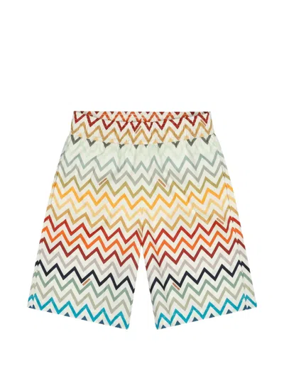 Missoni Kids' Zigzag-print Swim Shorts In Neutrals