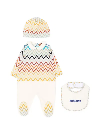 Missoni Zigzag-print Three-piece Baby Set In Neutral