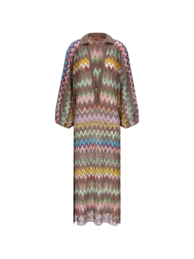 Missoni Metallic Long Zigzag Knit Dress In Multi