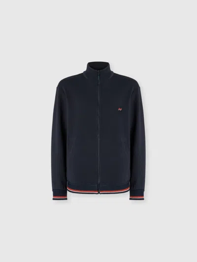 Missoni Zip-up High-neck Sweatshirt With Knit Embroidery And Logo In Blue