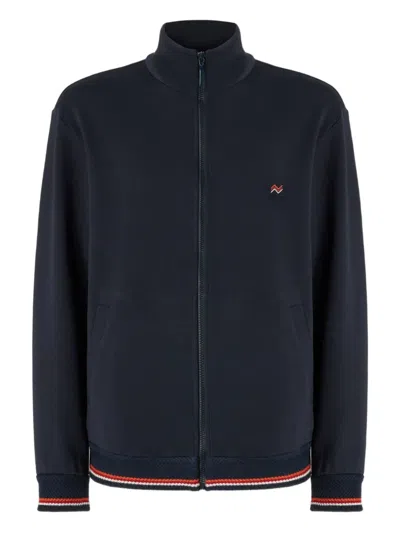 Missoni Zip-up High-neck Sweatshirt With Knit Embroidery And Logo In Black
