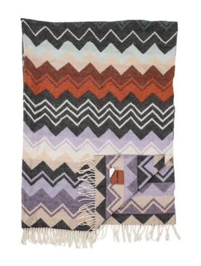 Pre-owned Missonihome Clifford Zigzag Wool-blend Throw Blanket In Neutrals