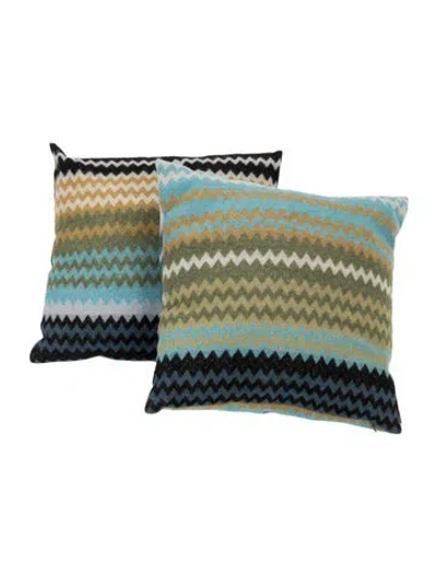 Pre-owned Missonihome Pair Of 'humbert' Wool-blend Throw Pillows In Green