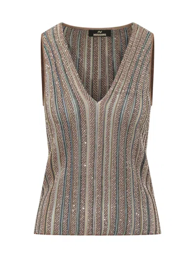 Missoni -style Knit Top In Multic W Powder Pink