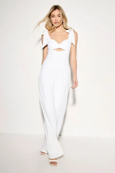 Misspap Bow Shoulder Wide Leg Jumpsuit In White