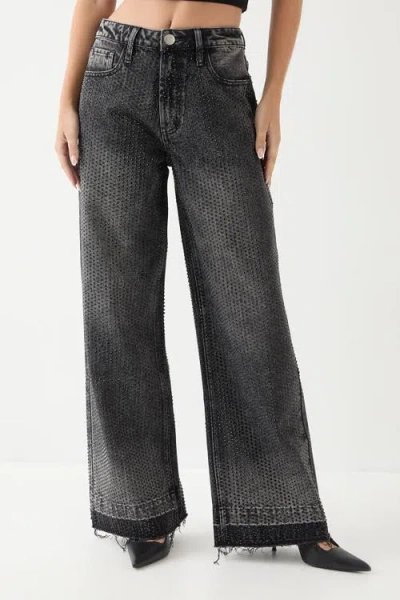 Misspap Diamante Embellished Straight Leg Jeans In Black