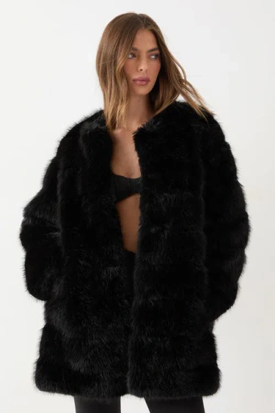 Misspap Panelled Faux Fur Coat In Black