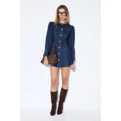 Misspap Premium Denim Balloon Sleeve Dress In Blue