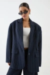 Misspap Premium Pinstripe Oversized Blazer In Blue
