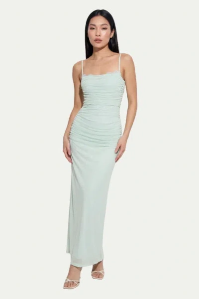 Misspap Premium Tulle Lace Trim Maxi Dress In Green