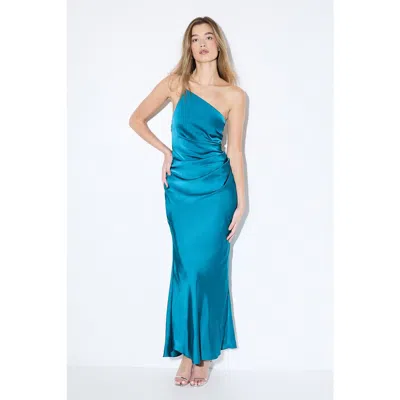 Misspap Satin Asymmetric Maxi Bridesmaid Dress In Blue