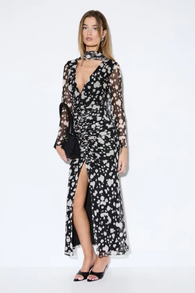 Misspap Spot Print Mesh Scarf Dress In Black