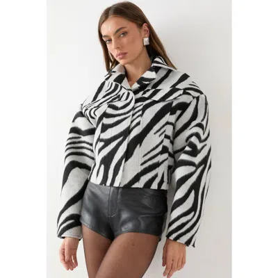 Misspap Zebra Cropped Collared Jacket In Multi